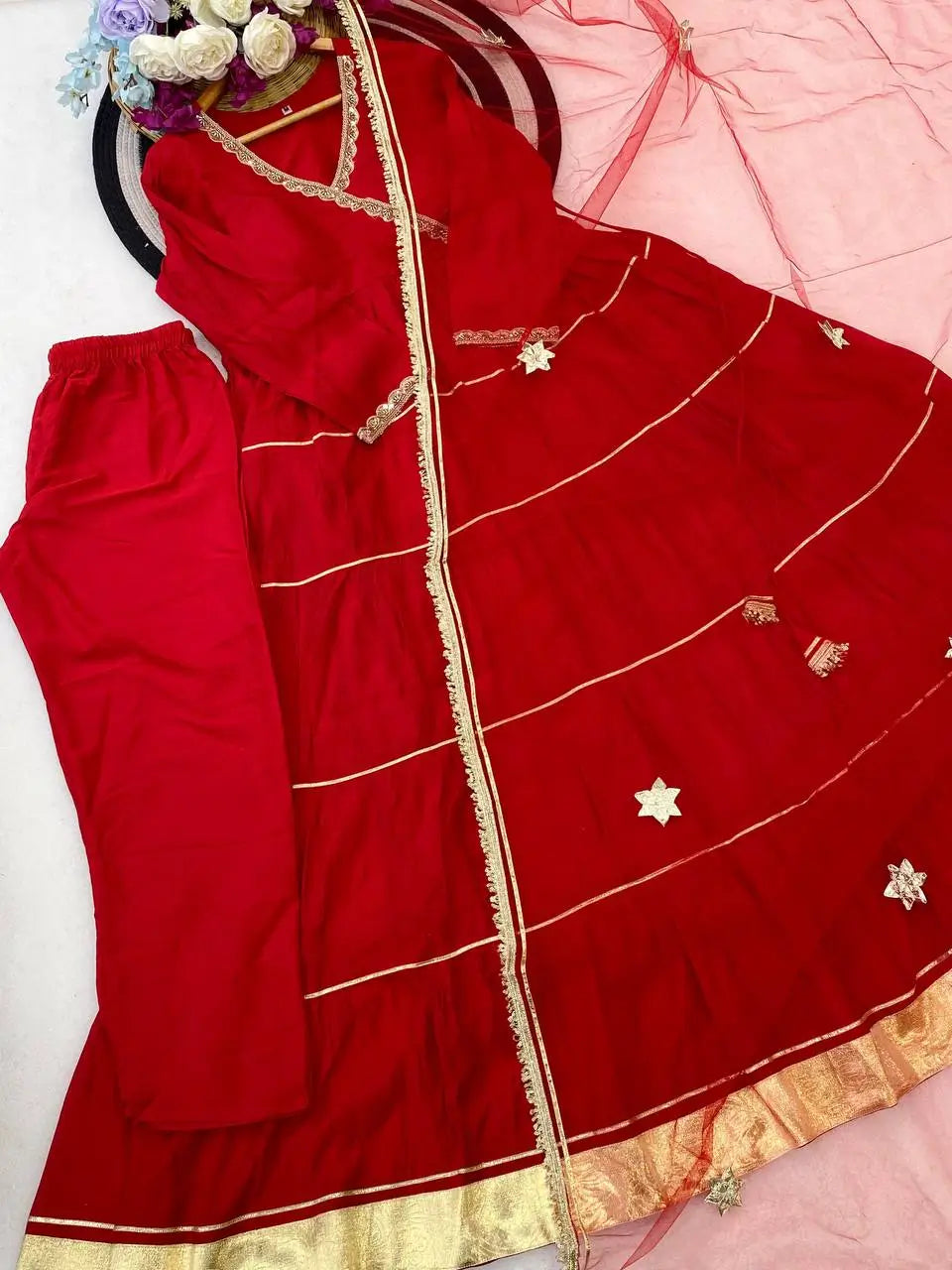 Red Gota Patti Anarkali