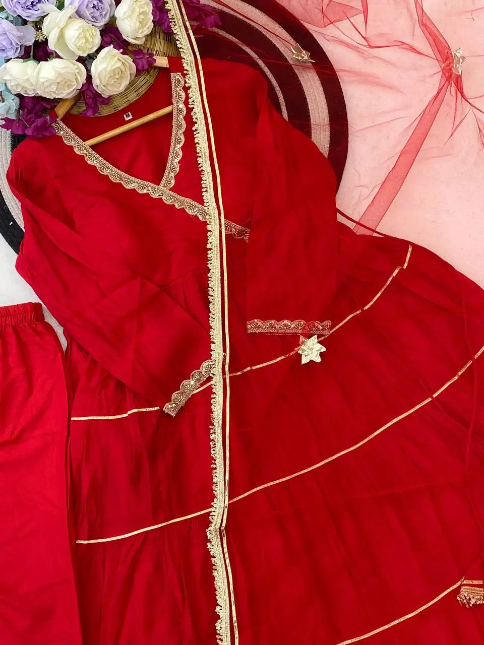 Red Gota Patti Anarkali