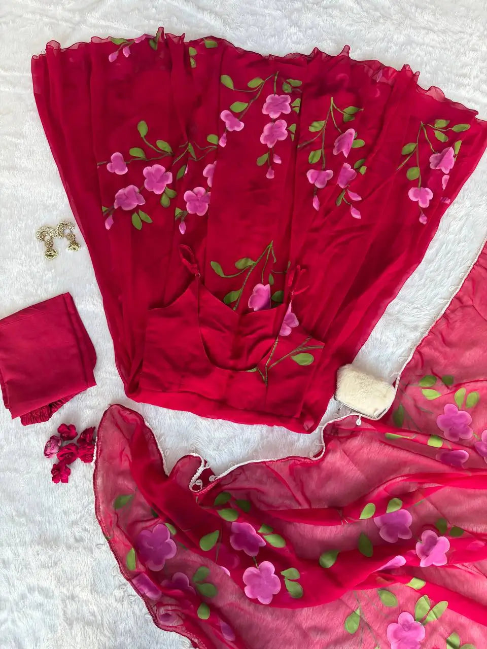 Red Handpainted Georgette Anarkali Set