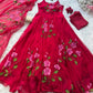 Red Handpainted Georgette Anarkali Set