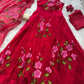 Red Handpainted Georgette Anarkali Set