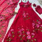 Red Handpainted Georgette Anarkali Set