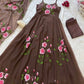 Red Handpainted Georgette Anarkali Set