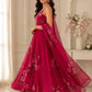 Red Handpainted Georgette Anarkali Set