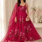 Red Handpainted Georgette Anarkali Set