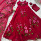 Red Handpainted Georgette Anarkali Set