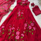 Red Handpainted Georgette Anarkali Set