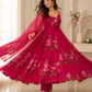 Red Handpainted Georgette Anarkali Set