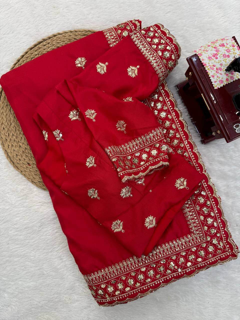 Red Jalpari Silk Designer Saree for Weddings and Festive Occasions