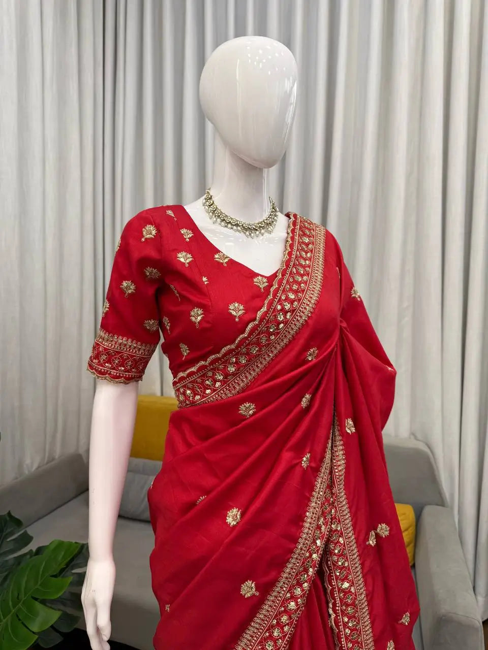 Red Jalpari Silk Designer Saree for Weddings and Festive Occasions