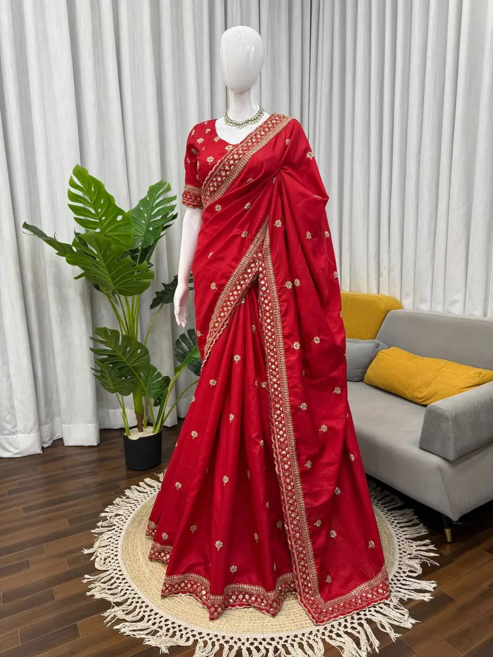 Red Jalpari Silk Designer Saree for Weddings and Festive Occasions