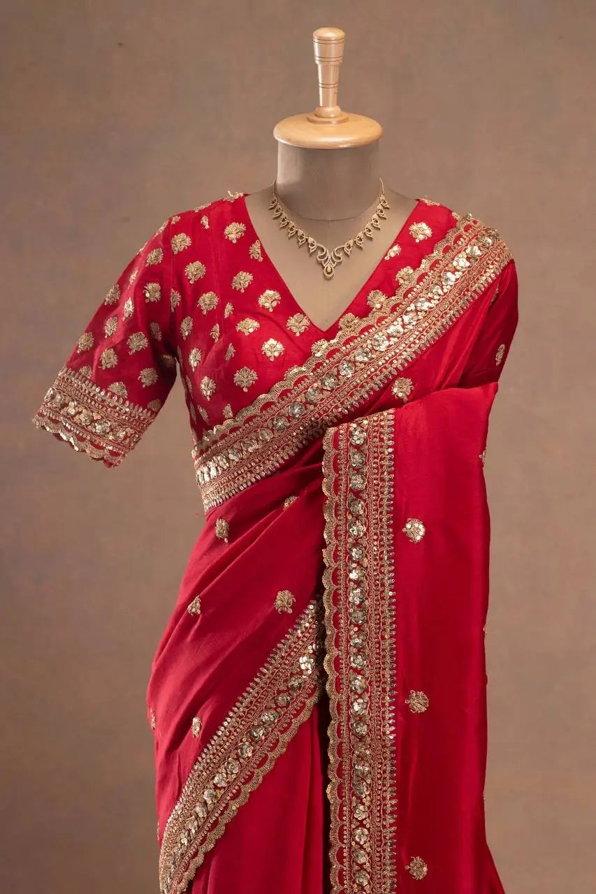 Red Jalpari Silk Designer Saree for Weddings and Festive Occasions