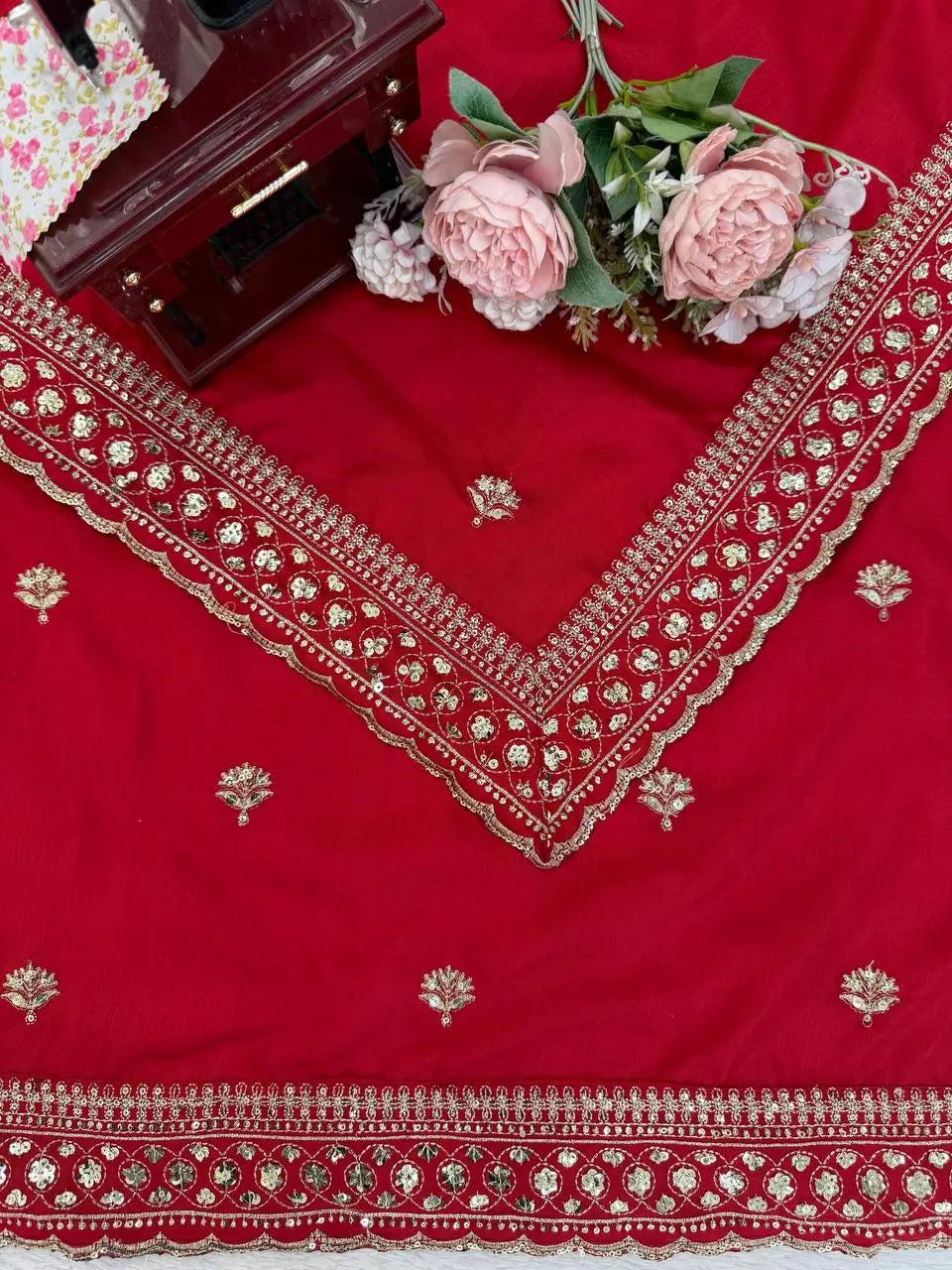 Red Jalpari Silk Designer Saree for Weddings and Festive Occasions