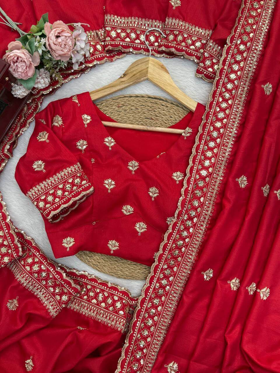 Red Jalpari Silk Designer Saree for Weddings and Festive Occasions