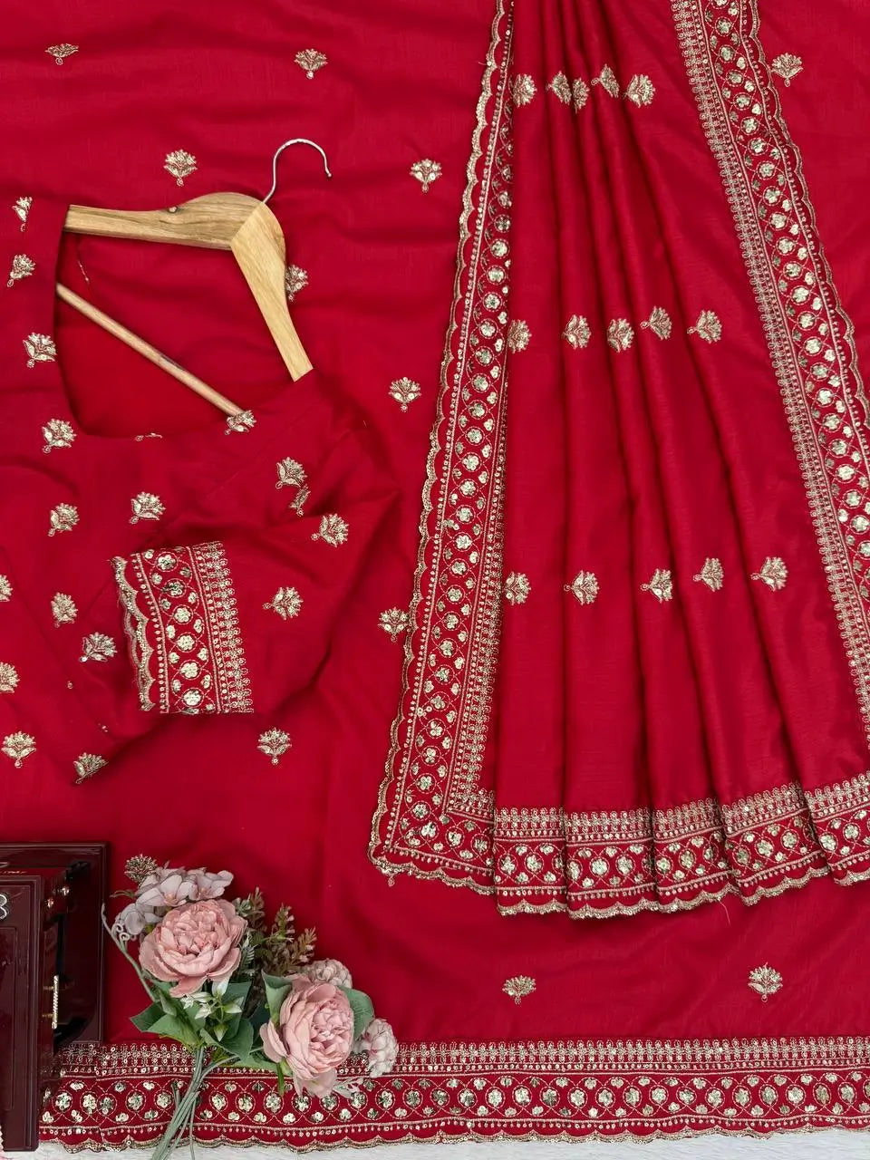 Red Jalpari Silk Designer Saree for Weddings and Festive Occasions