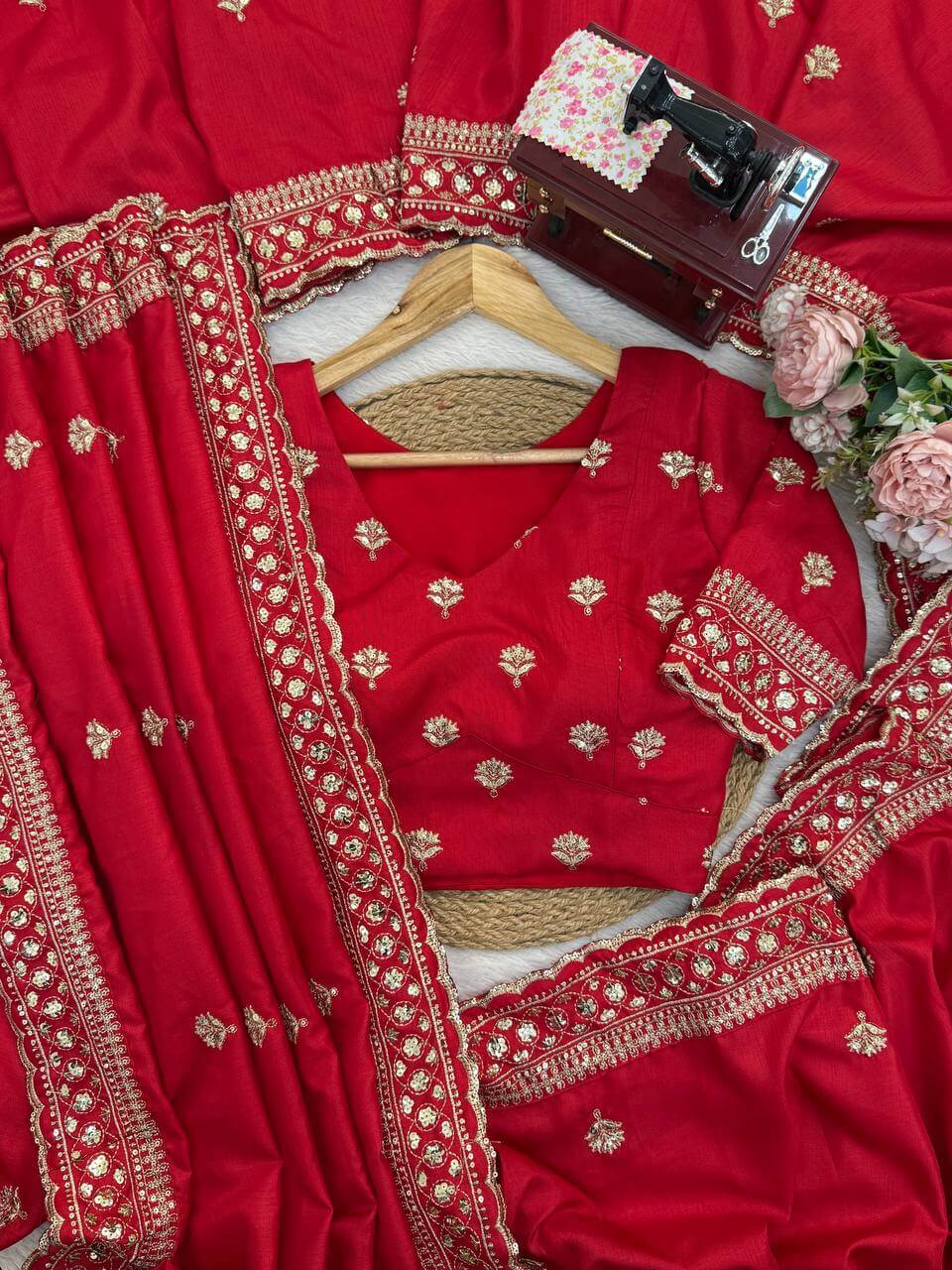 Red Jalpari Silk Designer Saree for Weddings and Festive Occasions