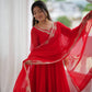 Red Mirror Sequin Anarkali Gown