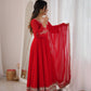Red Mirror Sequin Anarkali Gown