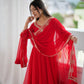 Red Mirror Sequin Anarkali Gown