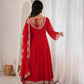 Red Mirror Sequin Anarkali Gown