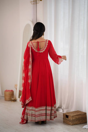 Red Mirror Sequin Anarkali Gown