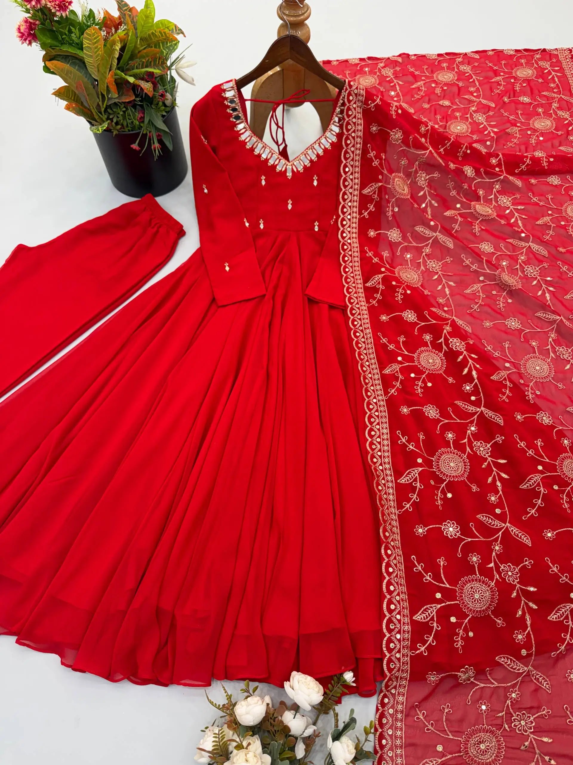 Red Mirror Umbrella Flaired Anarkali