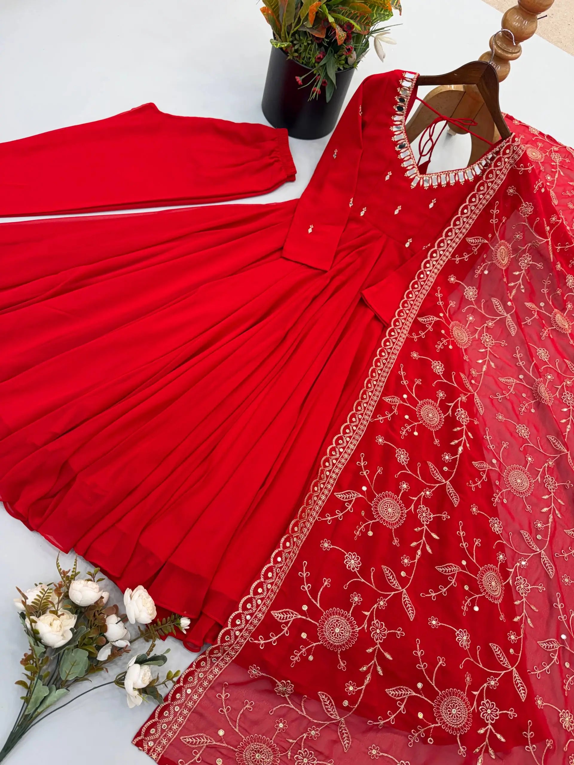 Red Mirror Umbrella Flaired Anarkali