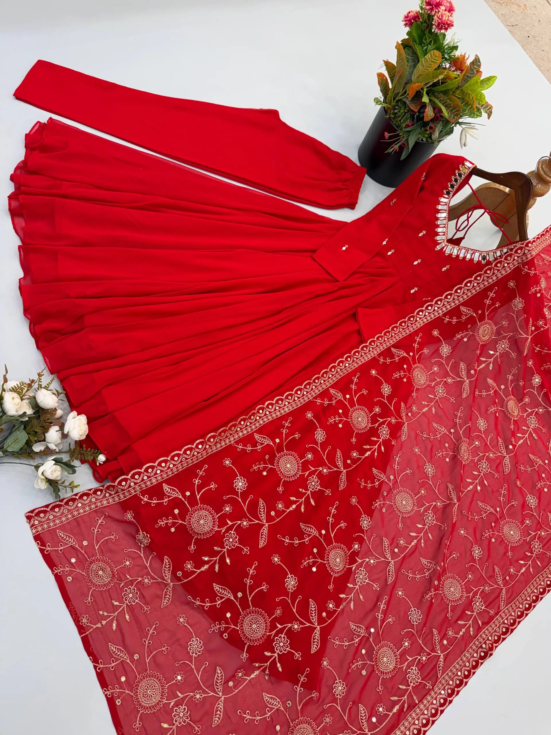 Red Mirror Umbrella Flaired Anarkali