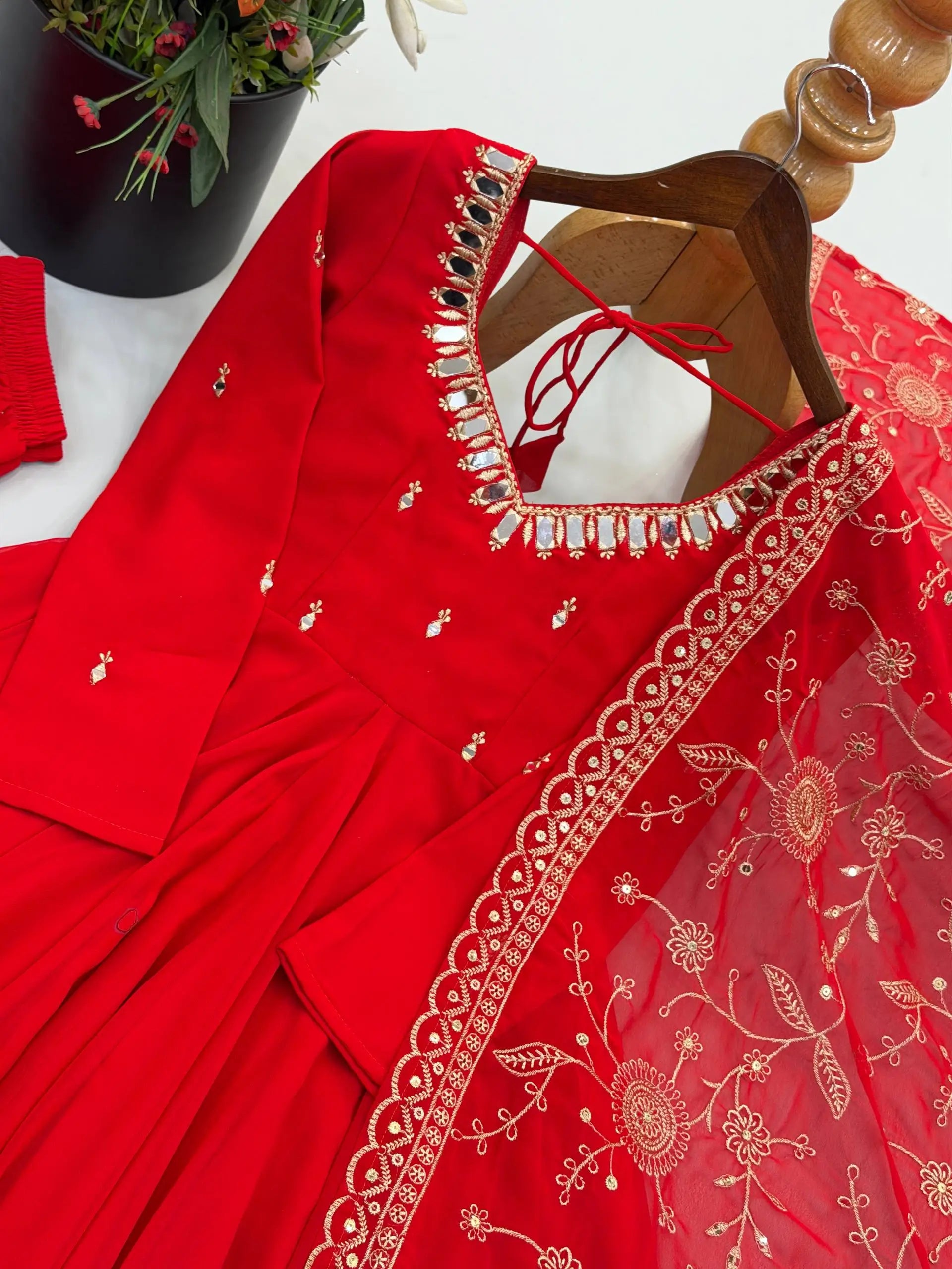 Red Mirror Umbrella Flaired Anarkali
