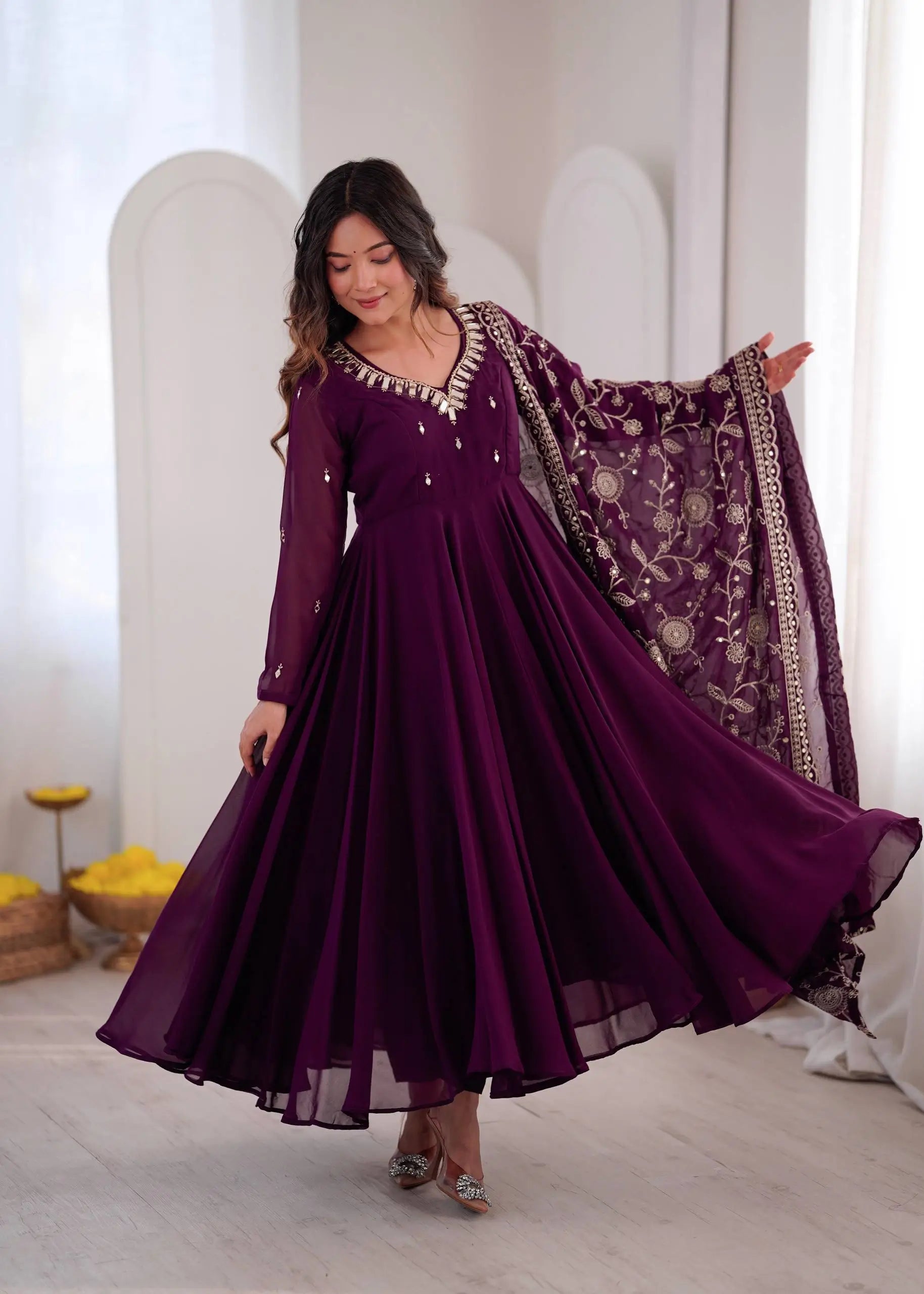Red Mirror Umbrella Flaired Anarkali