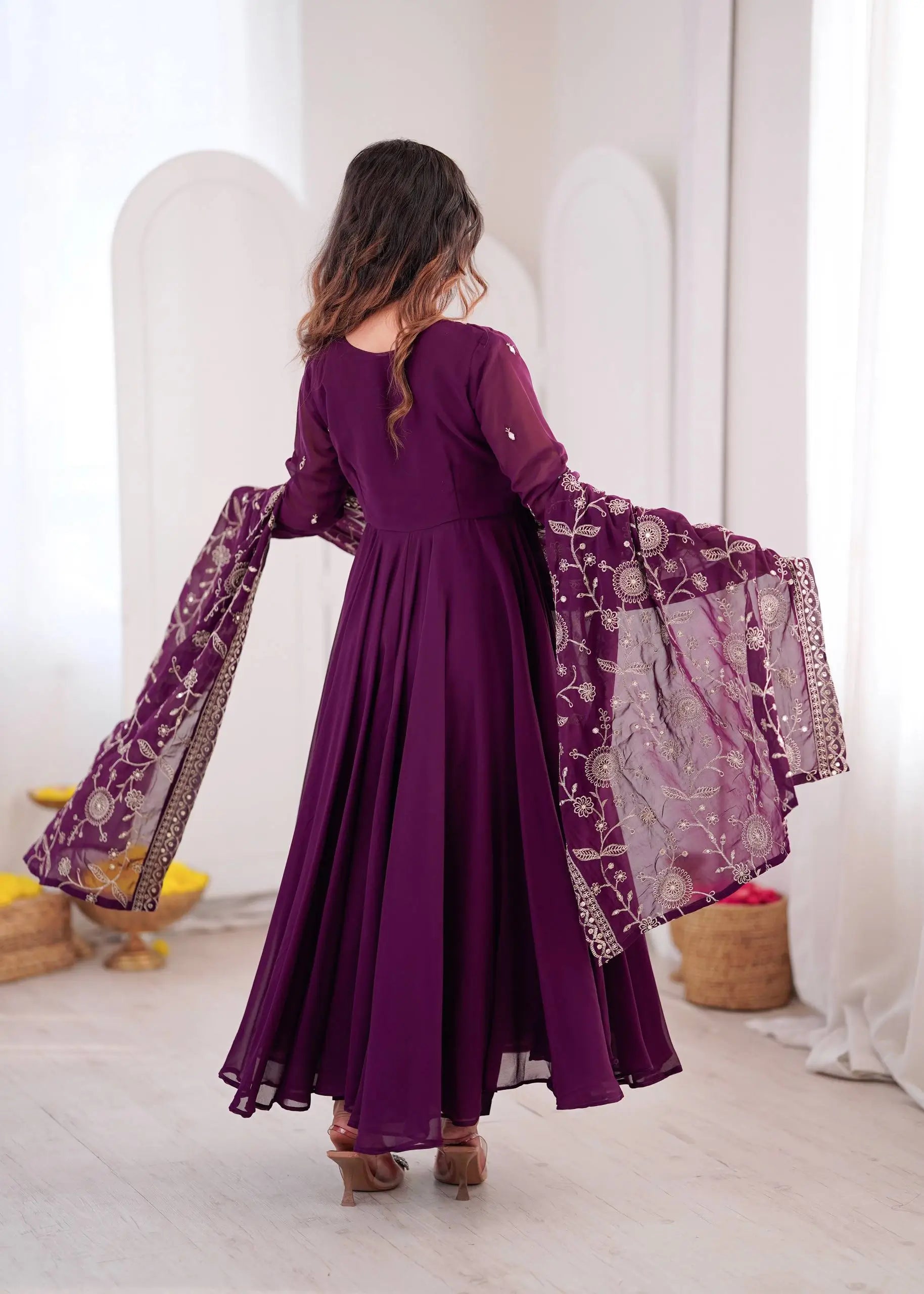 Red Mirror Umbrella Flaired Anarkali