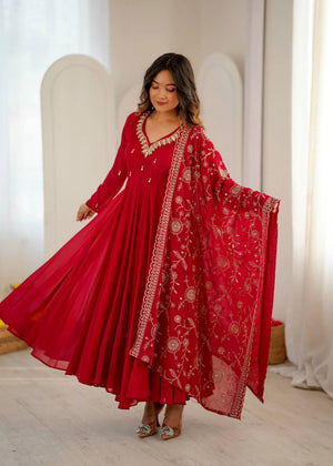 Red Mirror Umbrella Flaired Anarkali