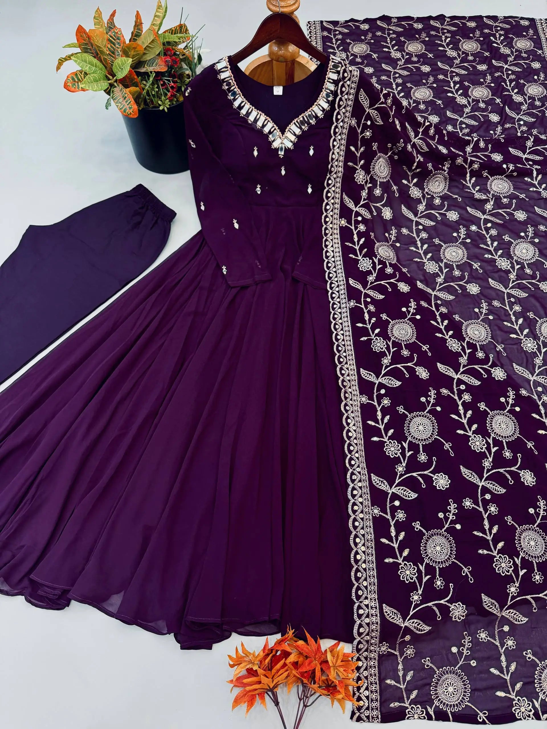 Red Mirror Umbrella Flaired Anarkali