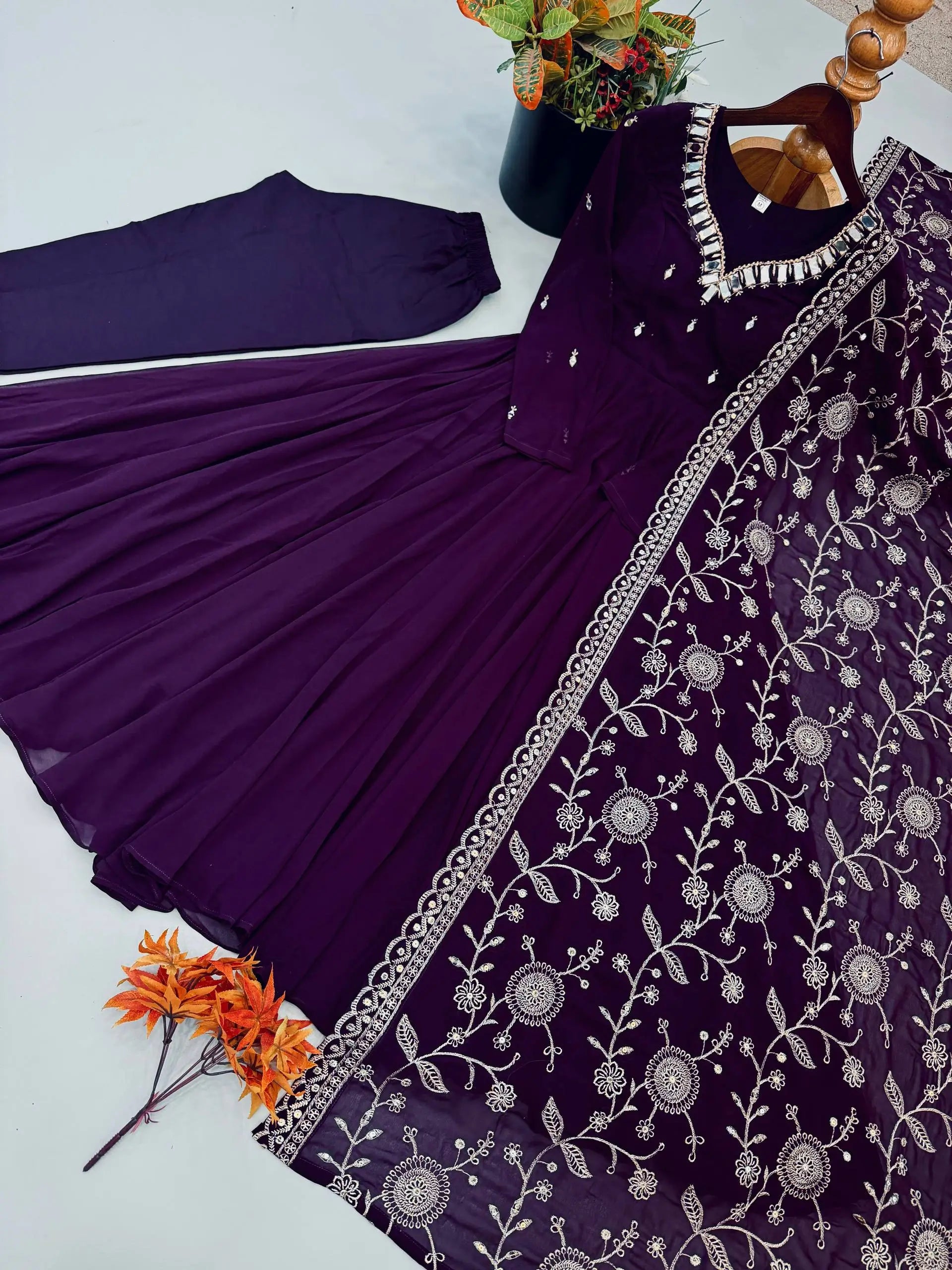 Red Mirror Umbrella Flaired Anarkali