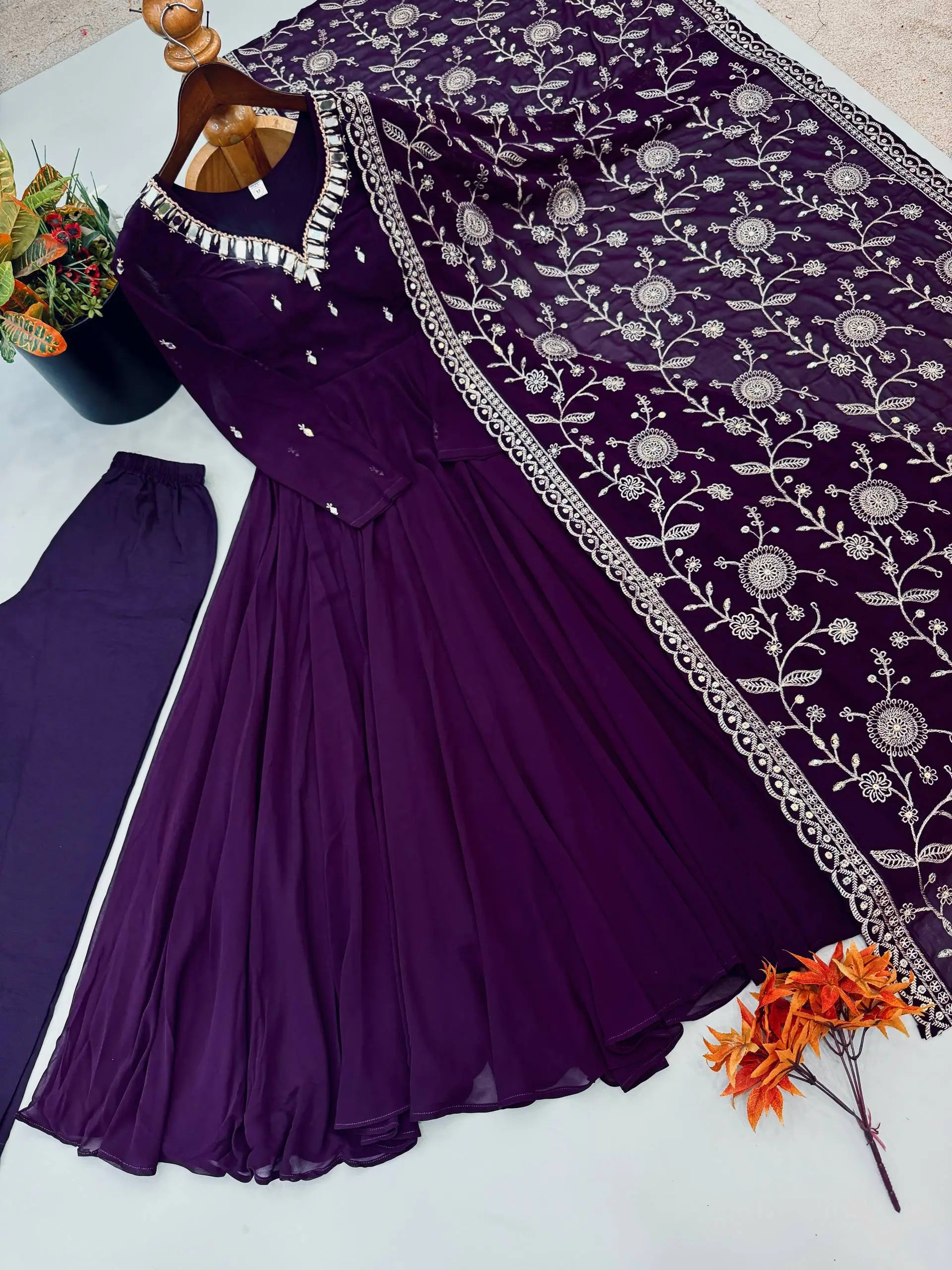 Red Mirror Umbrella Flaired Anarkali