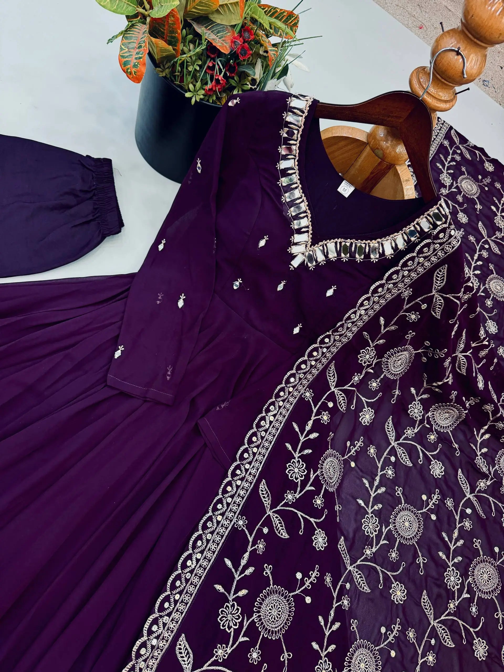 Red Mirror Umbrella Flaired Anarkali