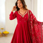 Red Mirror Umbrella Flaired Anarkali