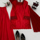 Red Natural Silk Suit Set with Beads Work and Farshi Palazzo for Festive and Wedding Wear