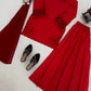 Red Natural Silk Suit Set with Beads Work and Farshi Palazzo for Festive and Wedding Wear