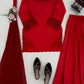 Red Natural Silk Suit Set with Beads Work and Farshi Palazzo for Festive and Wedding Wear
