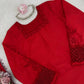 Red Natural Silk Suit Set with Beads Work and Farshi Palazzo for Festive and Wedding Wear