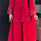 Red Natural Silk Suit Set with Beads Work and Farshi Palazzo for Festive and Wedding Wear