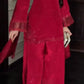 Red Natural Silk Suit Set with Beads Work and Farshi Palazzo for Festive and Wedding Wear