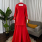 Red Natural Silk Suit Set with Beads Work and Farshi Palazzo for Festive and Wedding Wear