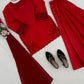 Red Natural Silk Suit Set with Beads Work and Farshi Palazzo for Festive and Wedding Wear