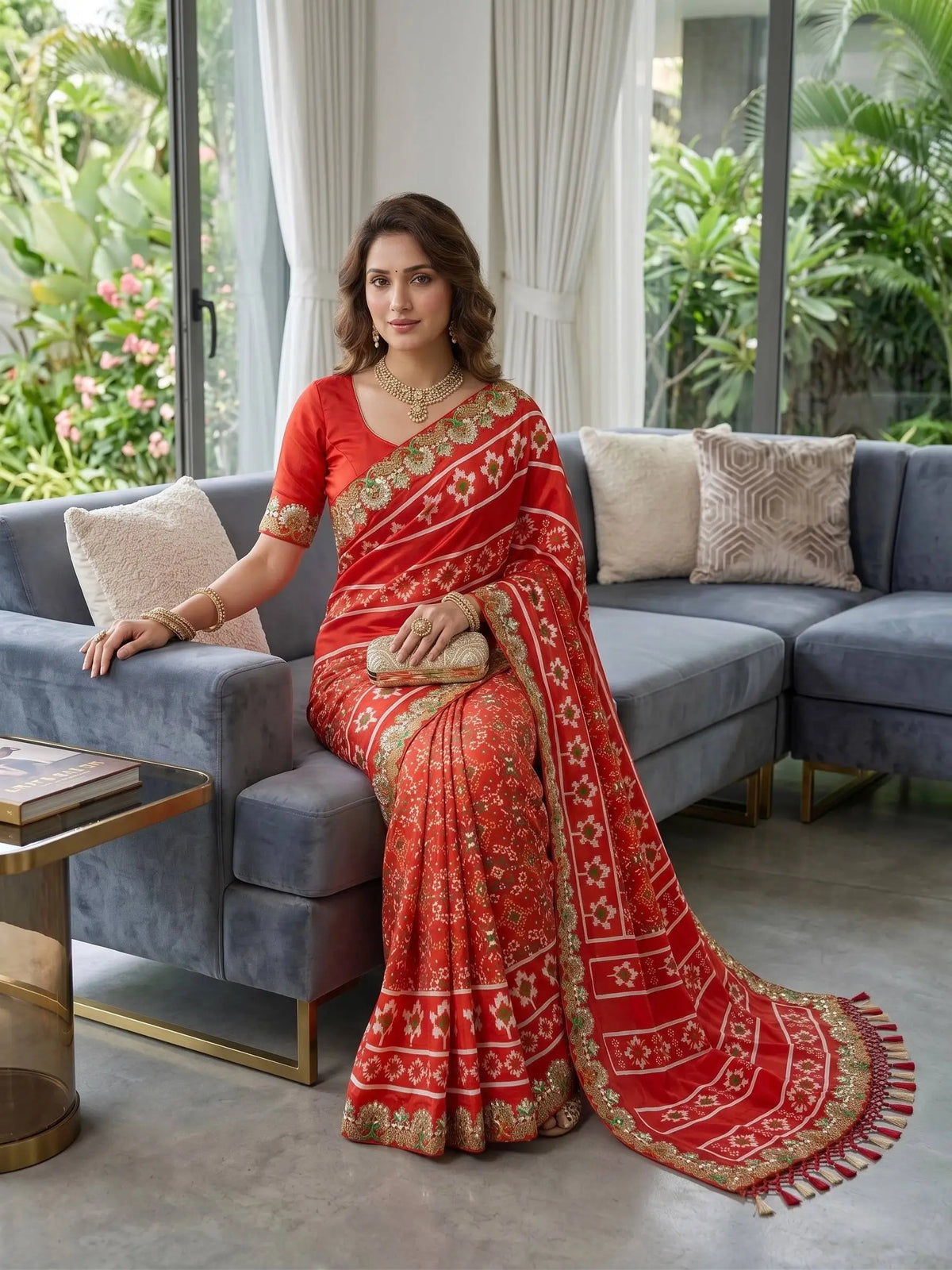 Red Patola Print Vichitra Silk Saree