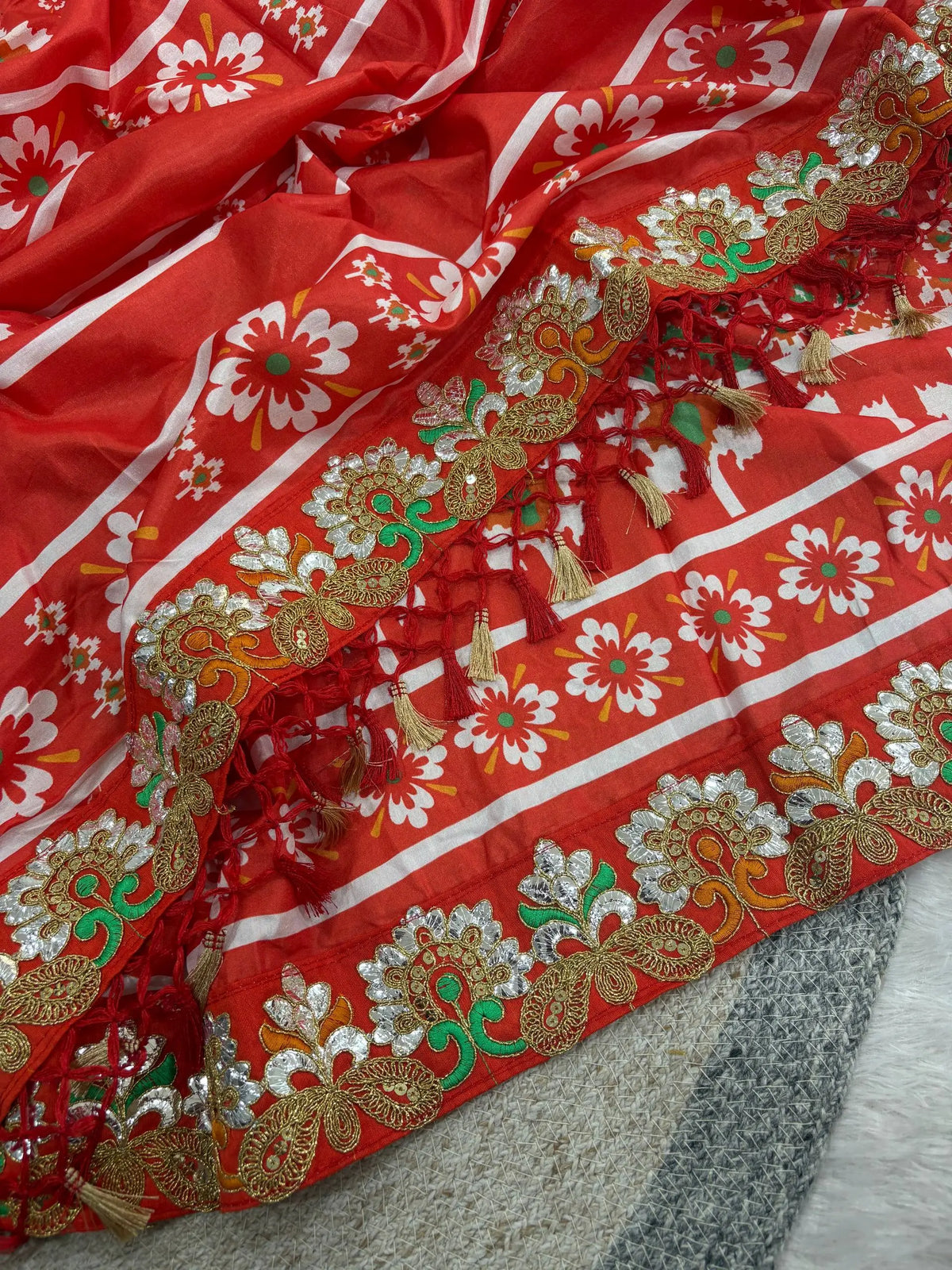 Red Patola Print Vichitra Silk Saree