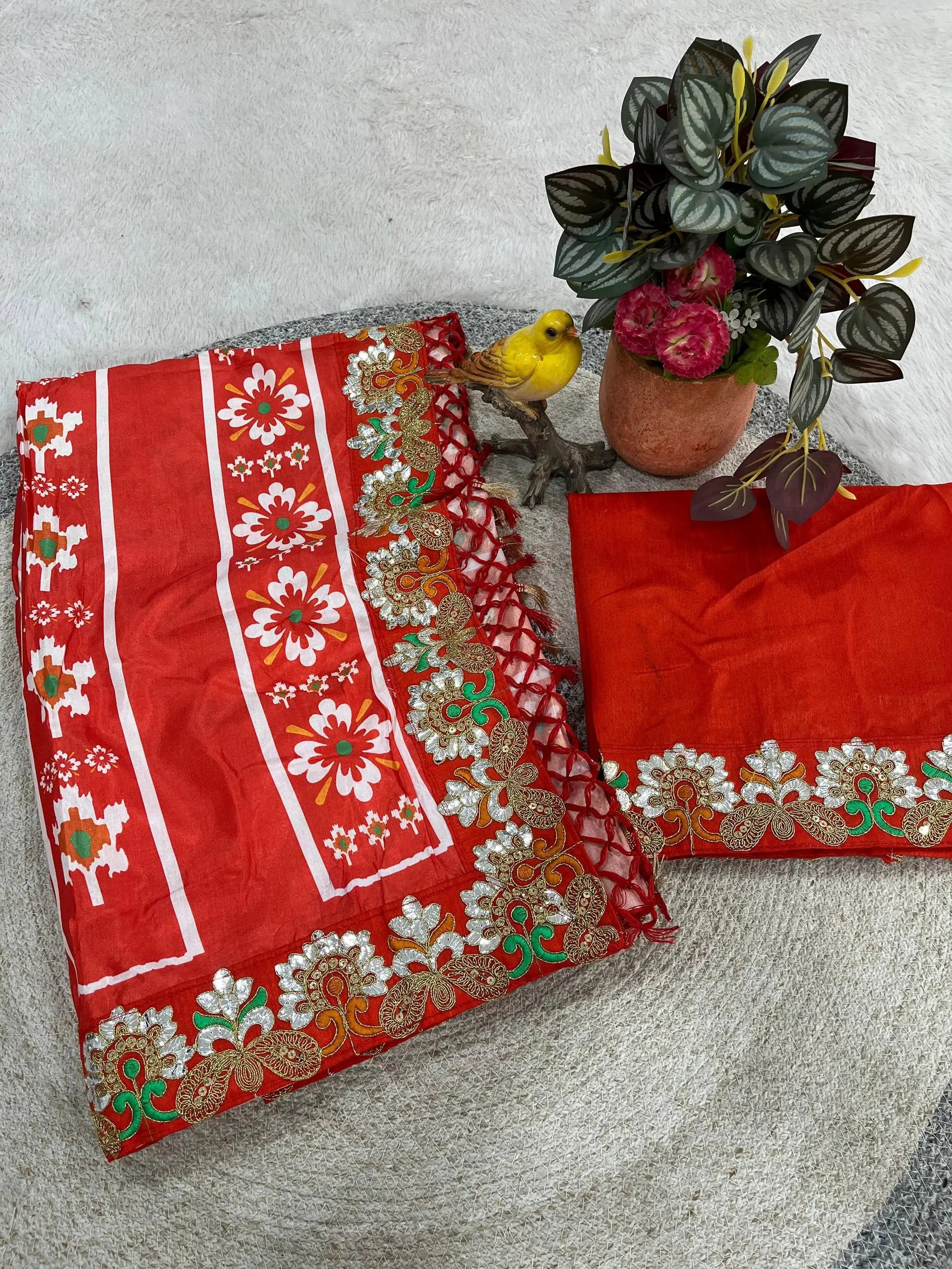 Red Patola Print Vichitra Silk Saree