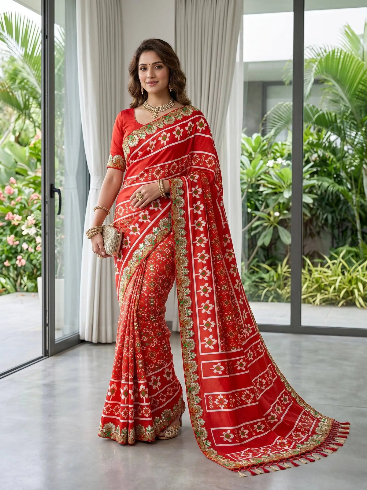 Red Patola Print Vichitra Silk Saree