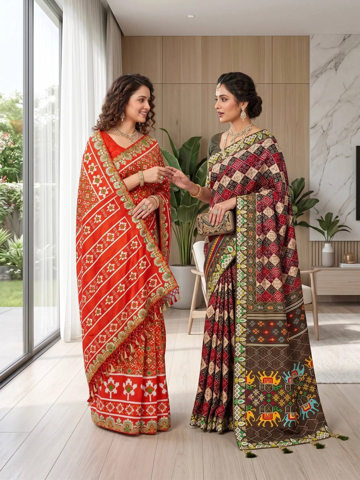 Red Patola Print Vichitra Silk Saree